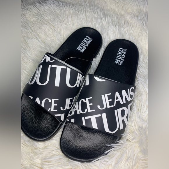 New Versace Jeans Couture Black Signature Pool Slide - Picture 2 of 5